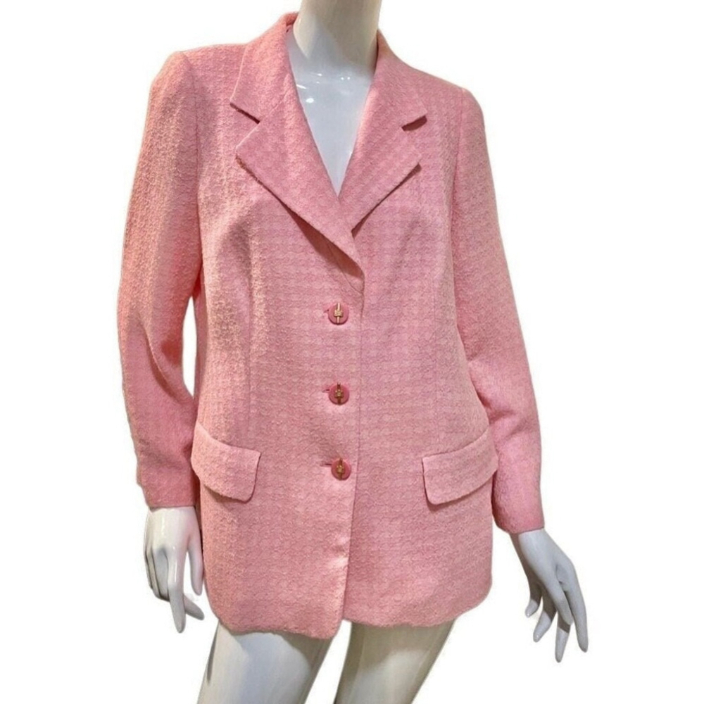 Louis Feraud Pink Houndstooth Button Down Jacket
